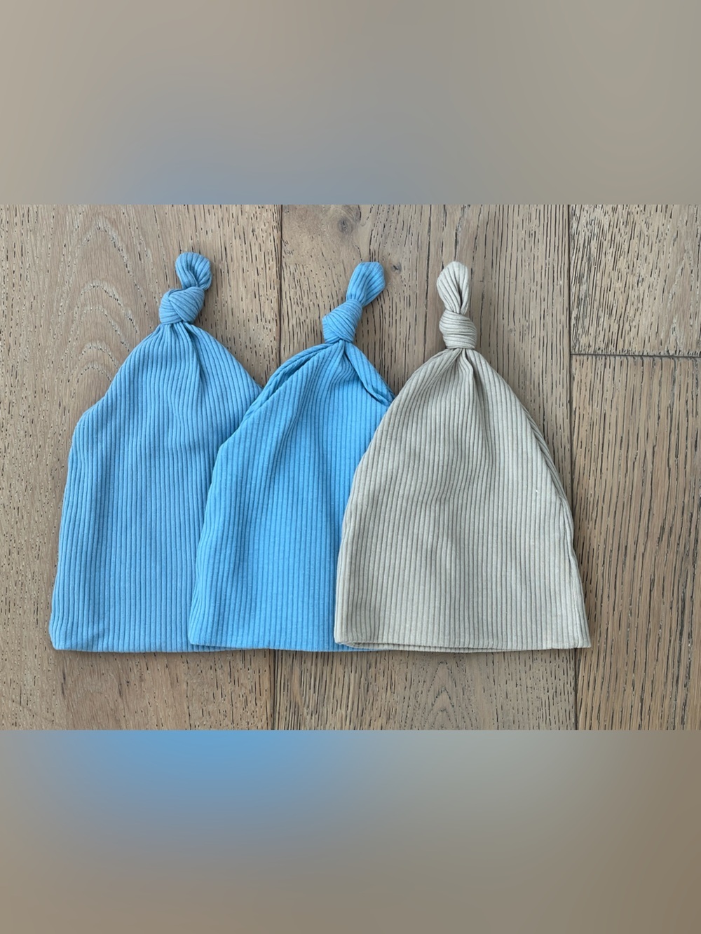 3 Piece Baby Infant Ribbed Hat Blue Tan Stretchy Old Navy - Picture 4 of 4